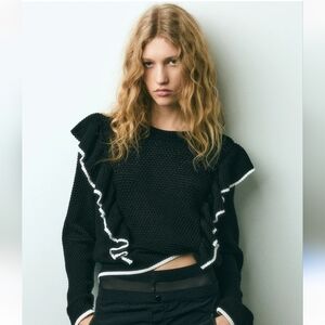 H&M Ruffle-Trim Textured Knit Sweater
